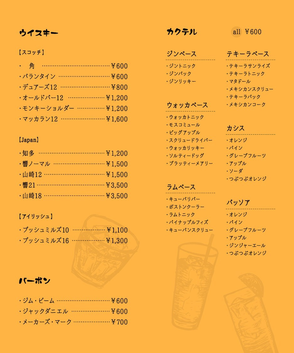 ドリンクメニュー 1